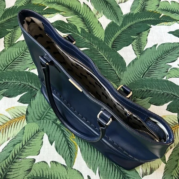 Kate Spade • Navy Scallop Leather Tote w/ Bow Interior - Picture 9 of 12